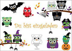 10 x  HALLOWEEN EULEN Geburtstagseinladungen