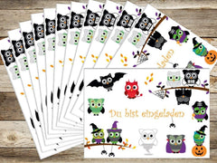 10 x  HALLOWEEN EULEN Geburtstagseinladungen